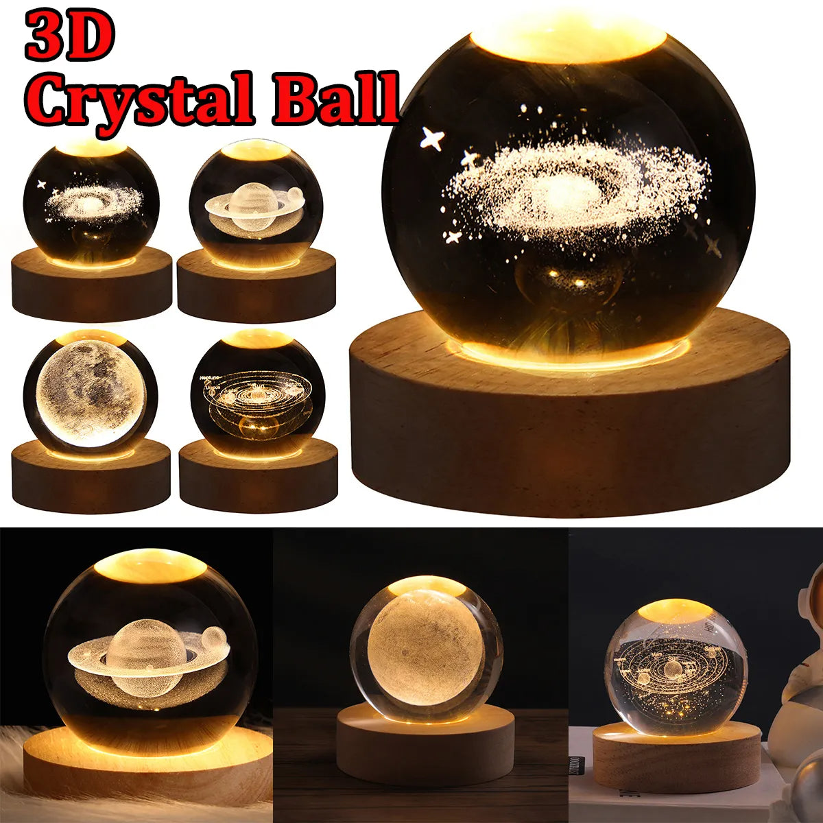 LED Night Light Galaxy Crystal Ball Table Lamp featured in the LumaNest Journal galaxy crystal ball night light guide