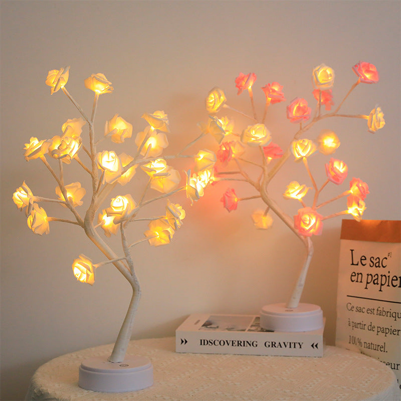 New LED Rose Tree Lamp Touch Screen Small Desk Lamp featured in Battery vs USB Rose Tree Lamp Guide